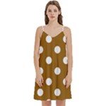 Polka Dots - White on Golden Brown Women s Reversible Sports Bra with Border