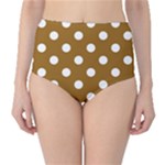 Polka Dots - White on Golden Brown High-Waist Bikini Bottoms