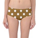 Polka Dots - White on Golden Brown Mid-Waist Bikini Bottoms