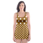 Polka Dots - White on Golden Brown Skater Dress Swimsuit