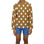 Polka Dots - White on Golden Brown Kid s Long Sleeve Swimwear