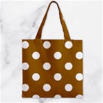 Polka Dots - White on Golden Brown Zipper Grocery Tote Bag