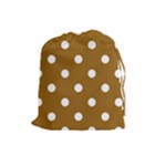 Polka Dots - White on Golden Brown Drawstring Pouch (L)
