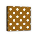 Polka Dots - White on Golden Brown Mini Canvas 4  x 4  (Stretched)