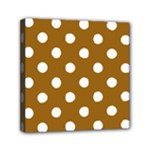 Polka Dots - White on Golden Brown Mini Canvas 6  x 6  (Stretched)