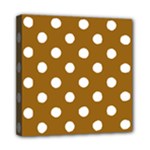 Polka Dots - White on Golden Brown Mini Canvas 8  x 8  (Stretched)