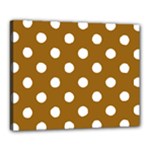 Polka Dots - White on Golden Brown Canvas 20  x 16  (Stretched)