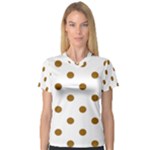 Polka Dots - Golden Brown on White Women s V-Neck Sport Mesh Tee