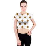 Polka Dots - Golden Brown on White Crew Neck Crop Top