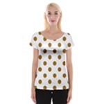 Polka Dots - Golden Brown on White Women s Cap Sleeve Top