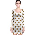 Polka Dots - Golden Brown on White Long Sleeve Bodycon Dress