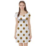 Polka Dots - Golden Brown on White Short Sleeve Skater Dress