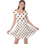 Polka Dots - Golden Brown on White Cap Sleeve Dress