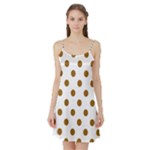 Polka Dots - Golden Brown on White Satin Night Slip