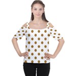 Polka Dots - Golden Brown on White Women s Cutout Shoulder Tee