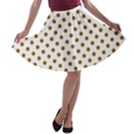 Polka Dots - Golden Brown on White A-line Skater Skirt