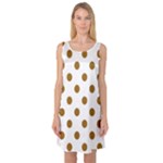 Polka Dots - Golden Brown on White Sleeveless Satin Nightdress