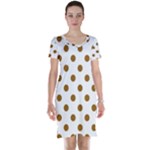 Polka Dots - Golden Brown on White Short Sleeve Nightdress