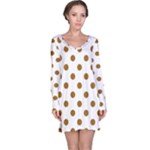 Polka Dots - Golden Brown on White Long Sleeve Nightdress