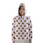 Polka Dots - Golden Brown on White Hooded Wind Breaker (Women)