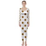 Polka Dots - Golden Brown on White Long Sleeve Catsuit