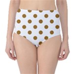 Polka Dots - Golden Brown on White High-Waist Bikini Bottoms