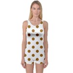 Polka Dots - Golden Brown on White One Piece Boyleg Swimsuit