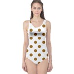 Polka Dots - Golden Brown on White One Piece Swimsuit