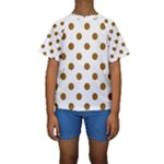 Polka Dots - Golden Brown on White Kid s Short Sleeve Swimwear