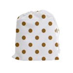 Polka Dots - Golden Brown on White Drawstring Pouch (XL)