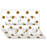 Polka Dots - Golden Brown on White Happy New Year 3D Greeting Card (8x4)
