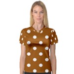 Polka Dots - White on Brown Women s V-Neck Sport Mesh Tee