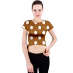 Polka Dots - White on Brown Crew Neck Crop Top