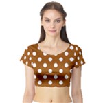 Polka Dots - White on Brown Short Sleeve Crop Top (Tight Fit)
