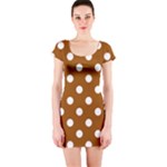 Polka Dots - White on Brown Short Sleeve Bodycon Dress