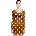 Polka Dots - White on Brown Long Sleeve Bodycon Dress