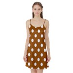 Polka Dots - White on Brown Satin Night Slip