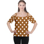 Polka Dots - White on Brown Women s Cutout Shoulder Tee