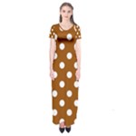 Polka Dots - White on Brown Short Sleeve Maxi Dress