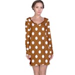 Polka Dots - White on Brown Long Sleeve Nightdress