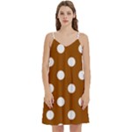 Polka Dots - White on Brown Women s Reversible Sports Bra with Border