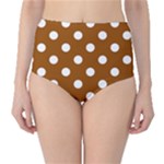 Polka Dots - White on Brown High-Waist Bikini Bottoms