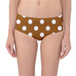 Polka Dots - White on Brown Mid-Waist Bikini Bottoms