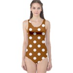 Polka Dots - White on Brown One Piece Swimsuit