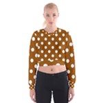 Polka Dots - White on Brown Women s Cropped Sweatshirt
