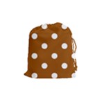 Polka Dots - White on Brown Drawstring Pouch (M)