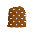 Polka Dots - White on Brown Drawstring Pouch (L)