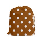 Polka Dots - White on Brown Drawstring Pouch (XL)