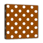 Polka Dots - White on Brown Mini Canvas 8  x 8  (Stretched)