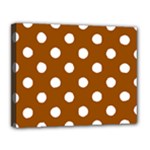 Polka Dots - White on Brown Canvas 14  x 11  (Stretched)